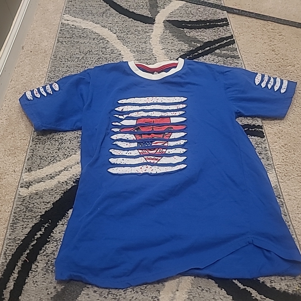 Red Ape Kids XL(14) chicago Bulls Red White Blue Tee Cut Up Cotton